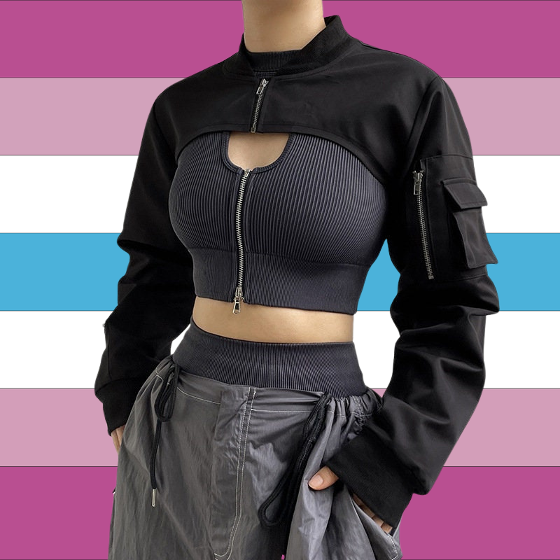 Femboy Techwear Cropped Zipper Shirt, Astolfo Inspired, Sexy Clothing, Cute Femboyfits, Sissy Style
